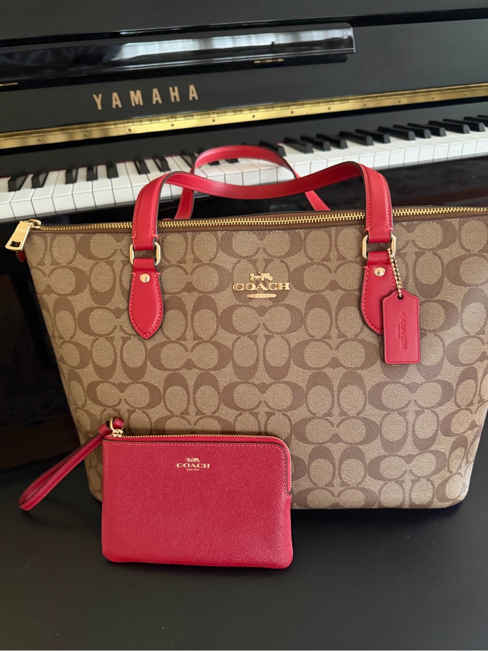 Coach Brown Signature Canvas Gallery Tote and matching Wristlet